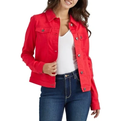 Abbildung von Wrangler Authentics Damen Stretch Denim Jacket Jeansjacke, Rot/Ausflug, einfarbig (Getaway Solids), L