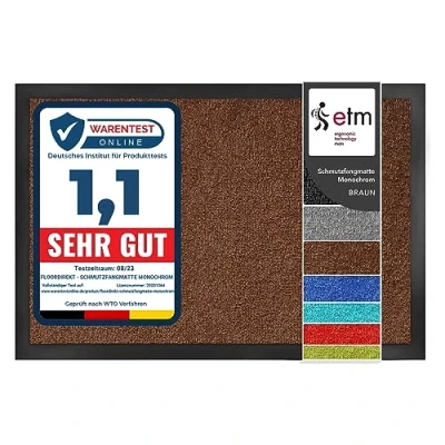 Abbildung von etm Schmutzfangmatte ColorLine Türmatte in vielen Größen Fußmatte für Innenbereich Rutschfester Teppich Flur, Haustür, Eingang, Eingangsbereich, Vorzimmer Braun 40x60 cm