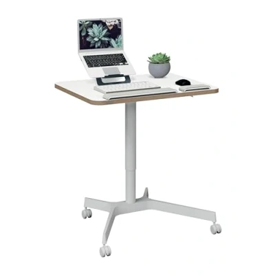 Abbildung von Leitz Ergo Mobiler Sitz /Steh Schreibtisch, Höhenverstellbares &amp; ergonomisches Stehpult mit Rollen, Belastbar bis 20 kg, 80 x 60 cm, Für Büros, Desk Sharing, Home Office, Serie, Weiß, 65360001