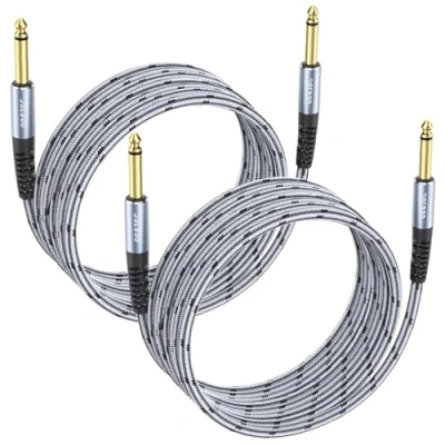 Abbildung von JOLGOO 1/4 Zoll Gitarren Instrumentenkabel, 2er Pack, TS Gitarrenkabel, Viertel Kabel, für E Gitarre, Bass, Tastatur, Mixer, Verstärker, Lautsprecher, elektrische Mandoline, 4,5 m