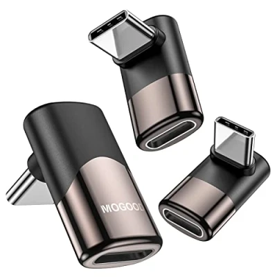 Abbildung von MOGOOD USB C 90 Grad Adapter, Stecker zu Buchse Extender Adapter Typ Datenübertragung PD100W schnelles Aufladen und 8K@60Hz Video durchlaufen, für Steam Deck Zubehör mehr Geräte