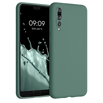 Abbildung von kwmobile Hülle kompatibel mit Huawei P20 Pro weiches TPU Silikon Case Cover geeignet für kabelloses Laden Tannengrün