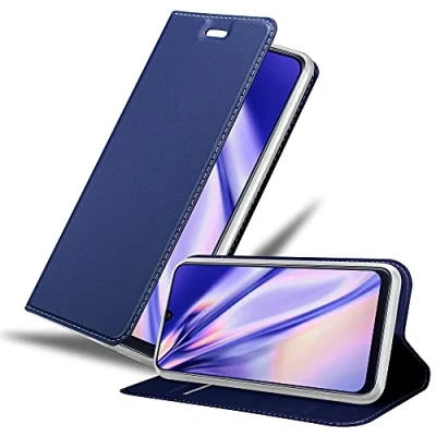Abbildung von Cadorabo Hülle kompatibel mit Samsung Galaxy M31 aus Premium Kunst Leder Flip Klappbare Stoßfeste Magnetische [Standfunktion] [Kartenfächern] Cover für Tasche in Blau