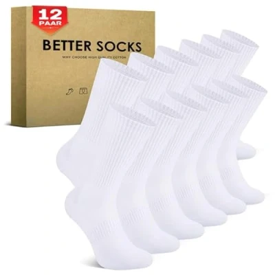 Abbildung von TUUHAW Tennissocken Herren Damen (12 Paar) Sportsocken Gepolstert Laufsocken Weiß 43 46