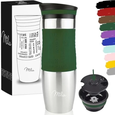 Abbildung von Milu Thermobecher Kaffee to go 370ml, 450ml Isolierbecher Kaffeebecher 100% Auslaufsicher Trinkbecher aus Edelstahl Autobecher doppelwand Isolierung Travel Mug (Olivgrün, 450ml)
