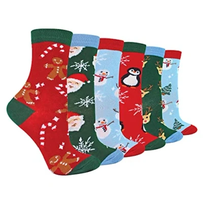 Abbildung von Sock Snob Kinder Bunt Weihnachtssocken Atmungsaktiv Baumwolle Lustig Socken für Jungen und Mädchen (27 30, 6 Pack)