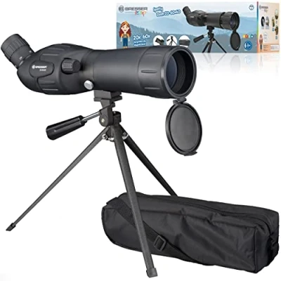 Abbildung von Bresser Junior Spektiv Spotty 20 60x60 mit stufenloser Zoomfunktion, 360 drehbarem Tubus, voll vergüteter Optik robuster Gummiarmierung inklusive Tischstativ, Transporttasche und Trageriemen