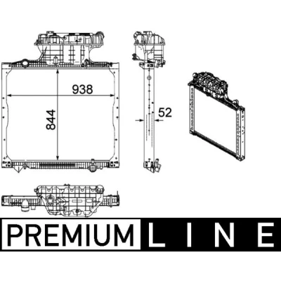 Abbildung von MAHLE ORIGINAL CR 1167 000P Kühler, Motorkühlung Aluminium 938 844 52 mit Rahmen Kühlrippen gelötet