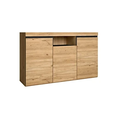 Abbildung von Skraut Home Sideboard Naturemodell 140 x 40 81 cm Eingangsseitenschrank mit 3 Türen nordischer Stil Melamin Eiche und Schwarz