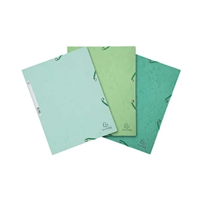 Abbildung von Exacompta 55573E 3er Pack Einschlagmappen Camaieu. Aus Colorspan Karton 3 Innenklappen und 2 Gummizügen DIN A4 farbig sortiert(grün, lindgrün, pastellgrün) Sammelmappe für Büro Schule