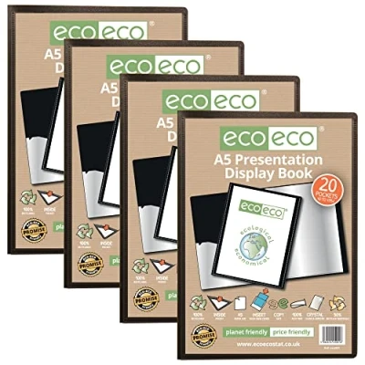 Abbildung von eco Eco001x4 Präsentationsbuch, A5 Format, 50% recycelt, 20 Taschen, Schwarz, 4 Stück