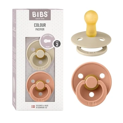 Abbildung von BIBS Colour Schnuller 2er Pack, BPA frei, Kirschform Nippel. Naturkautschuk/Latex, Hergestellt in Dänemark. Größe 2 6+ Monate Vanilla/Peach
