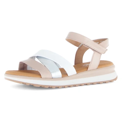 Abbildung von Gabor Damen Riemchensandalen, Frauen Sandalen,flach,Sommerschuhe,Freizeitschuhe,offene Schuhe,Strandschuhe,newrose/silb/Weiss,36 EU / 3.5 UK