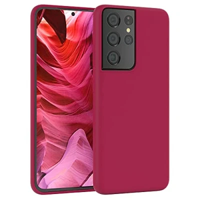 Abbildung von EAZY CASE Premium Silikon Handyhülle kompatibel mit Samsung Galaxy S21 Ultra 5G, Slimcover Kameraschutz und Innenfutter, Silikonhülle, Schutzhülle, Bumper, Handy Case, Softcase, Beere