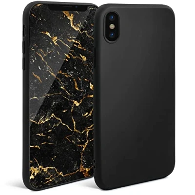Abbildung von Moozy Minimalist Series Silikon Hülle für iPhone X und XS, Schwarz Mattes Finish, Dünne, Weiche TPU Handyhülle Schutzhülle