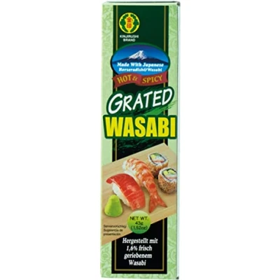 Abbildung von Kinjirushi geriebener Wasabi Japanische, grüne Wasabipaste in der Tube Scharfe, vegetarische Paste Ideal zum Würzen von Sushi 1 x 43g