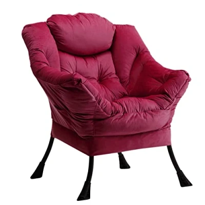 Abbildung von HollyHOME Sessel Relaxsessel Ohrensessel Samtstoff Lesesessel, Wohnzimmer Schlafzimmer Relax Lounge mit Armlehnen, Rot