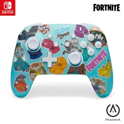 Abbildung von PowerA Verbesserter Kabelloser Controller für Nintendo Switch Fortnite Sticker Mania, Lite, Gamepad, Spiele Controller, Bluetooth Aufladbar, Offiziell Lizenziert