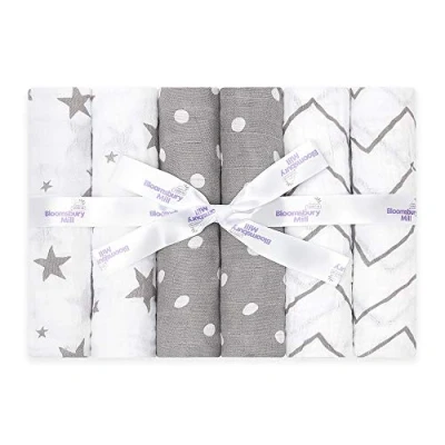 Abbildung von Bloomsbury Mill Mulltücher Baby 6er Pack 70x70cm Spucktücher aus 100% Reine Bio Baumwolle Musselin Saugfähig, Atmungsaktiv Decke für Neugeborenen Musselintücher Grau &amp; Weiß