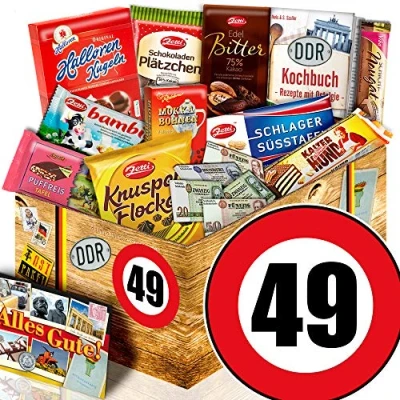 Abbildung von Geschenk zum 49. Geburtstag + Box Ost Schokolade 49