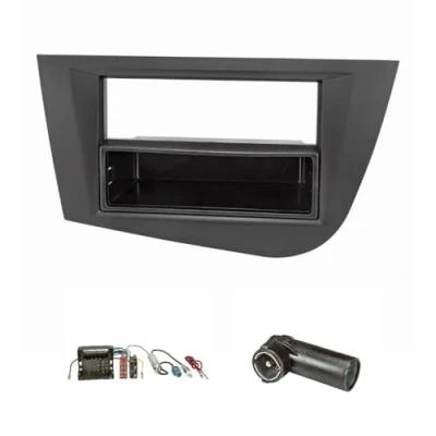 Abbildung von tomzz Audio 2449 013 Radioblende Set kompatibel mit Seat Leon 2 (1P) Bj.2005 2012 schwarz Quadlockadapter ISO Fakra Antennenadapter Phantomeinspeisung DIN
