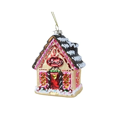 Abbildung von Kaemingk Christbaumschmuck Glas 10cm Lebkuchenhaus mit Glitzer Weihnachtskugeln Candy Haus Rosa