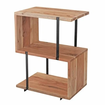 Abbildung von FINEBUY Beistelltisch FB54923 (S Form 45x60x30cm Akazie Metall Ablagetisch), Design Wohnzimmertisch, Kleiner Anstelltisch
