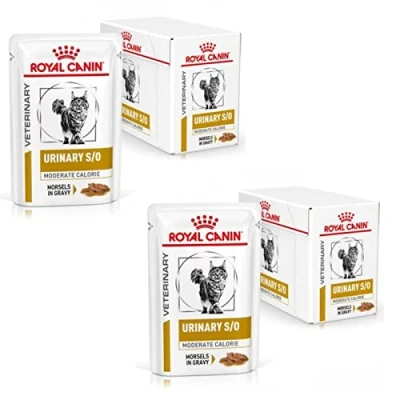 Abbildung von Royal Canin Veterinary Urinary s/o Moderate Calorie Doppelpack 2 x 12 85 g Diät Alleinfuttermittel für Katzen Zur Auflösung von Struvitsteinen Niedriger RSS Wert