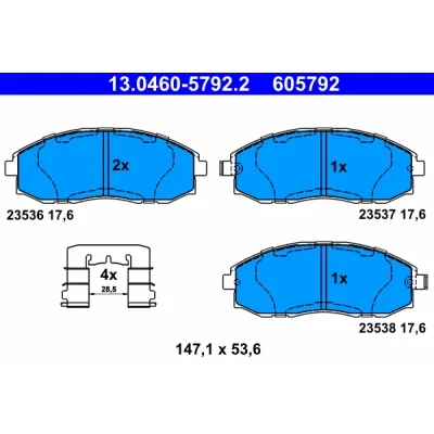 Abbildung von ATE 13.0460 5792.2 Bremsbelagsatz mit akustischer Verschleißwarnung Zubehör HYUNDAI: H 1 Kastenwagen, / Starex MPV