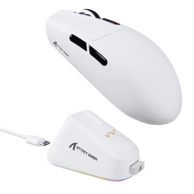 Abbildung von ATTACK SHARK G3PRO Gaming Maus mit magnetischer Ladestation, PixArt PAW3311 Sensor, Bluetooth/2,4G Wireless/Wireless Maus, 25.000 DPI, Büro und Gamer (Weiß)