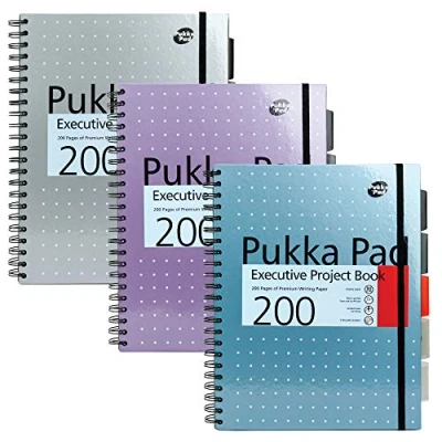 Abbildung von Pukka Pad A4+ Metallic Executive Projekt buch 3er Pack 22.5 x 29.6cm 200 Seiten Spiralbindung Notizbuch mit austauschbaren Trennblätter zur Organisation 8mm Linierter und 80GSM Papier