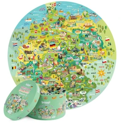 Abbildung von Boppi Puzzles für Kinder ab 5 Jahren / 150 Teile runde Kreispuzzles im Alter von 58 Jahren, hergestellt aus 100% recyceltem Karton, Deutschlandkarte