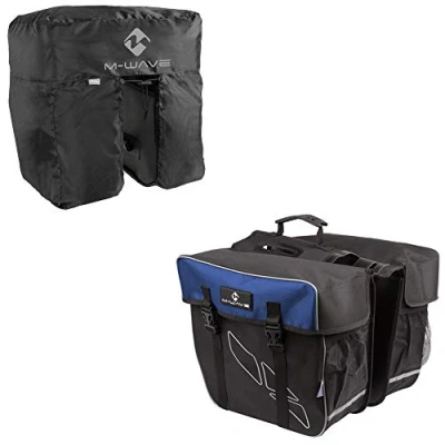 Abbildung von M Wave Unisex Erwachsene Amsterdam Double Gepäckträgertasche inkl. Regenhaube, schwarz/blau