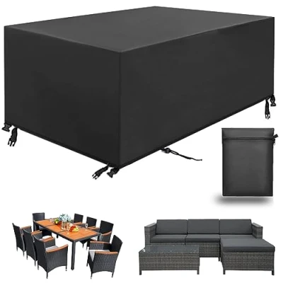 Abbildung von Aipwerer Abdeckung Gartenmöbel Wasserdicht, Abdeckplane für Winterfest, 420D Schutzhülle Abdeckhaube Gartentisch Garten Möbel Tisch Rechteckig (Schwarz, 213x132x72cm)