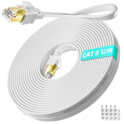 Abbildung von Cat 8 LAN Kabel 12m Hochgeschwindigkeits 40Gbits Internet Netzwerkkabel 12 meter Flach RJ45 2000MHz Schirmung Ethernet Kabel, Wlan Gigabit PatchKabel für Modem Router Switch