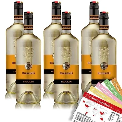 Abbildung von HxM Riesling, trocken, sortenreines Weinpaket + VINOX Winecards (6x1,0l)