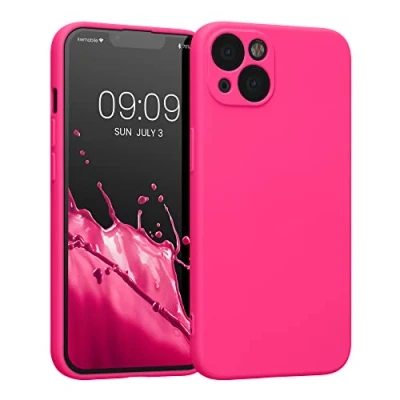 Abbildung von kwmobile Slim Case kompatibel mit Apple iPhone 13 Hülle Handyhülle aus Silikon in Neon Pink