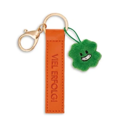 Abbildung von NICI Schlüsselanhänger Viel Erfolg! Kunstlederband orange 10cm mit Kleeblatt