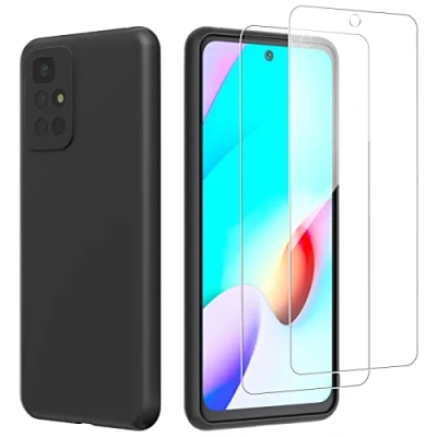 Abbildung von NEW&#039;C Hülle für Xiaomi Redmi 10 Ultra Thin Silikon Schwarz TPU Gel und 2 x Panzer Schutz Glas
