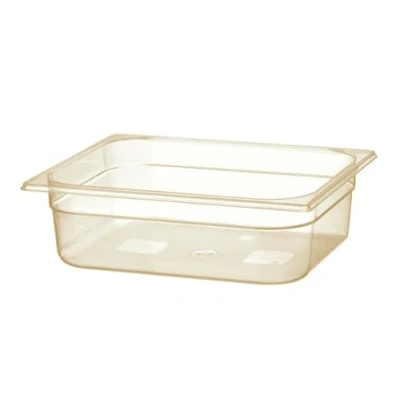Abbildung von HENDI Gastronormbehälter, Temperaturbeständig von 40 bis 150C, BPA frei, Gefrierschränke, Chafing dish, 9L, Grilamid, Polyamid, GN 1/2, 325x265x(H)150mm, Hochtransparent, leicht bernstein