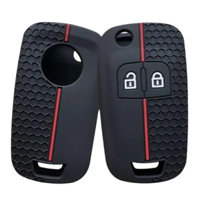 Abbildung von Schlüsselanhänger Schutzhülle für Opel Buick Astra Insignia Vectra Chevrolet Cruze Aveo Spark Captiva Orlando, 2 Tasten, Silikon Autoschlüsselhülle (rote Linie)