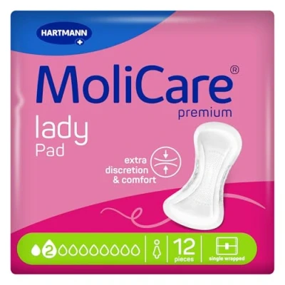 Abbildung von MoliCare lady Pad 2 Tropfen diskrete Einlagen für Frauen ohne Dufstoffe, dünne &amp; flexible leichte Inkontinenz, geruchsneutralisierend, 12 Stück