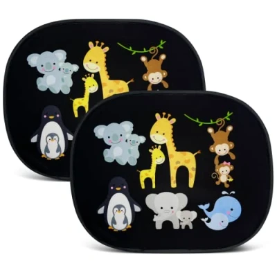 Abbildung von Sonnenschutz 2x Auto Sonnenblende mit 8 Saugnäpfen Baby Tiere Mama, HECKBO