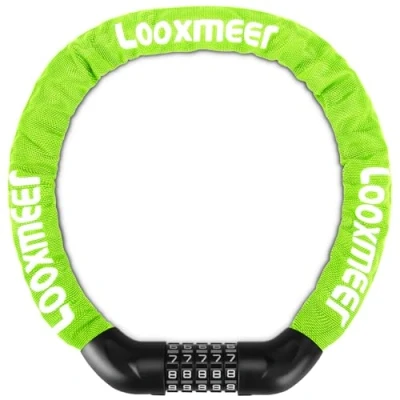 Abbildung von Looxmeer Fahrradschloss, Zahlenschloss 90cm mit 5 stelligem Code, Fahrrad Kettenschloss, Hohe Sicherheit, Anti Diebstahl Kombination Schloss Gehärteter Stahlkettenglieder, Bike Lock, 12 Farben