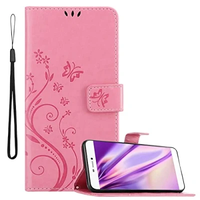 Abbildung von Cadorabo Hülle kompatibel mit Huawei P8 Blumen Design aus Premium Kunst Leder Flip Klappbare Stoßfeste Magnetische [Standfunktion] [Kartenfächern] Cover für Tasche in Rosa