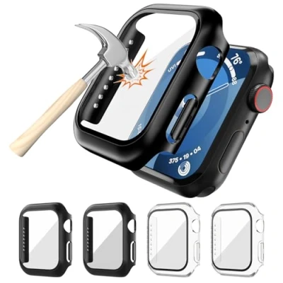Abbildung von 4 Stück Schutzhülle für Apple Watch SE2/SE/6/5/4 44mm Displayschutz, Hart PC Schutz Hülle mit Gehärtetem Glas Kompatibel SE2 SE Series 6 5 (2 Schwarz &amp; 2 Transparent)