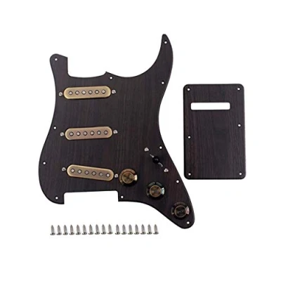 Abbildung von Alnicov 3 lagige vorverdrahtete Loaded Pickguard Scratchplate Backplate mit SSS Alnico V Pickups Kit für Strat ST E Gitarren (Holzmaserung)