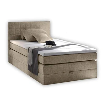Abbildung von Stella Trading HAWAII 2 Boxspringbett 120x200 mit Bettkasten, Sand Bequemes Bett 7 Zonen Federkern Matratze H2 H3 &amp; Komfortschaum Topper 121 x 107 209 cm (B/H/T)