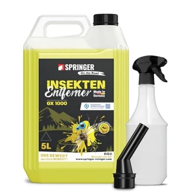 Abbildung von SPRINGER GX1000 Insektenentferner 5L Made in Germany Schonende Rezeptur Tiefenwirksame Formel Insekten Reiniger für hartnäckige &amp; angetrocknete Insektenreste