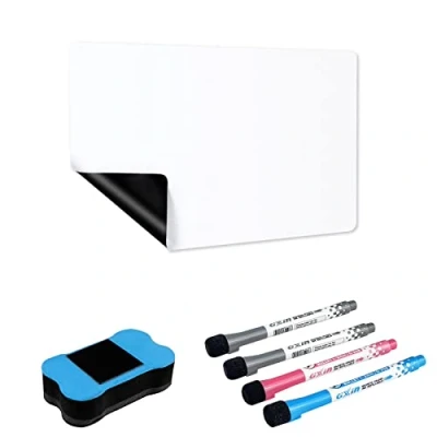 Abbildung von Relota A4 Whiteboard Folie Magnetisch, Magnettafel Kühlschrank mit 4 Whiteboardstift, Schwamm, Abwischbare DIY Magnetisches Whiteboard, Flexibler Magnetfolie Weiß für Büro Schule Zuhause Küche